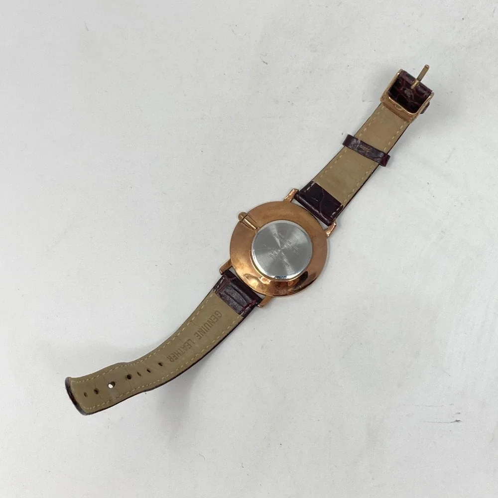 Anne Klein Womens Watch 34mm Rose Gold Tone Asymmetric Leather New Battery 7.75